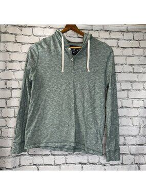 H&M LOGG Hoodie Shirt Mens Large Heather Green Long Sleeve Henley Drawstring